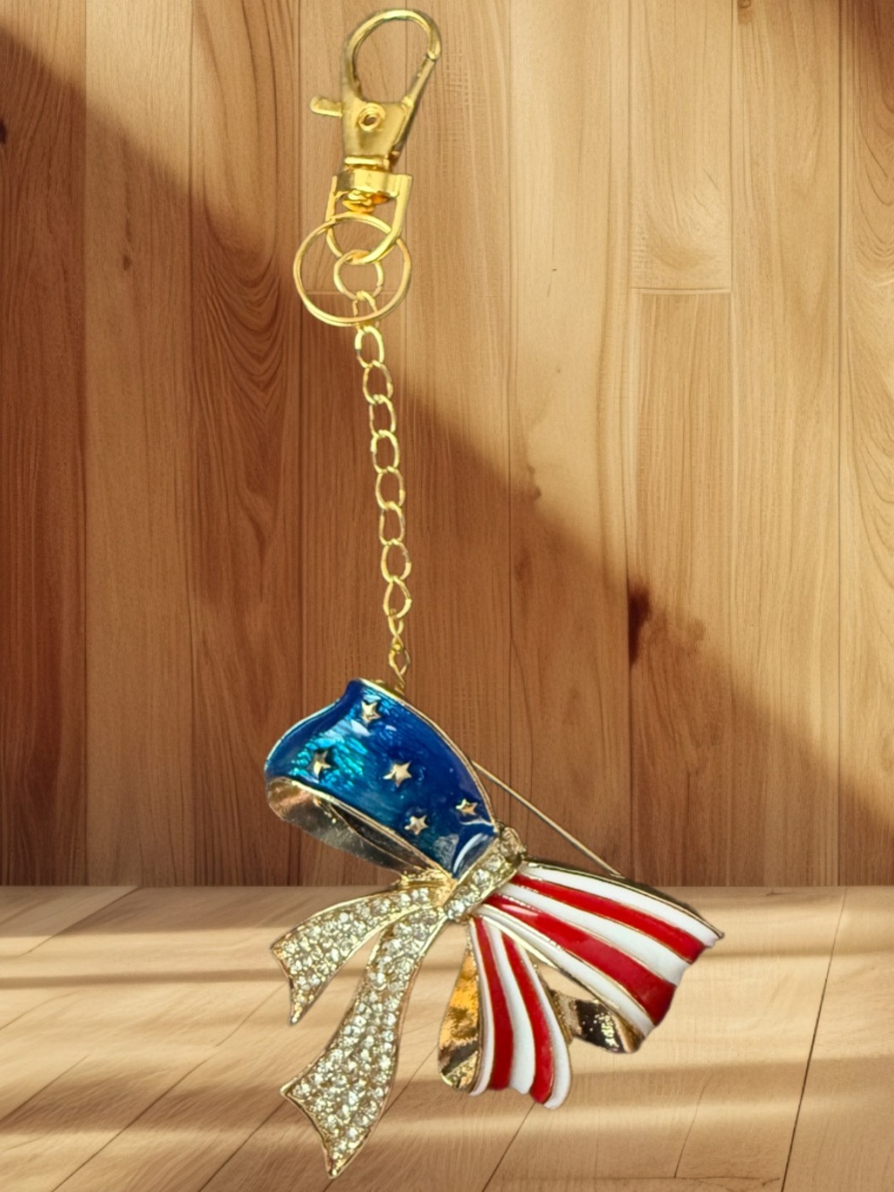 Patriotic Enamel Bow Keychain & Broach